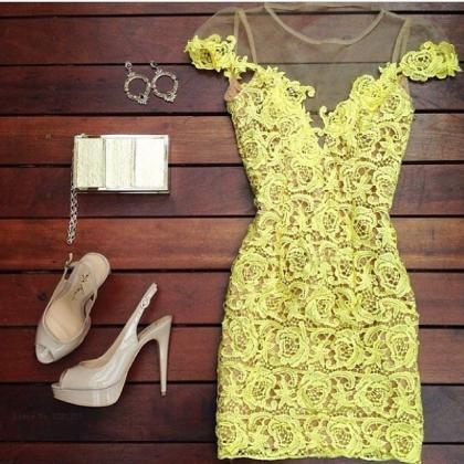 Embroidery Yellow Lace Dress