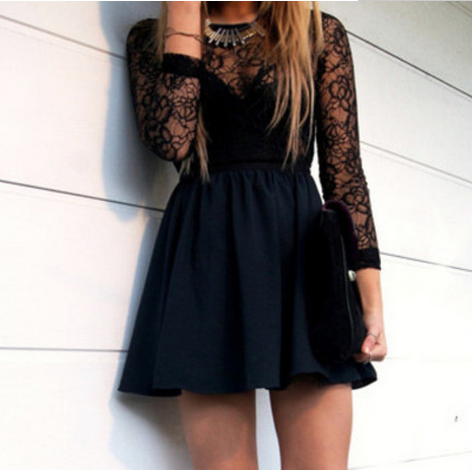 !! Black Lace Hollow Backless Dress #